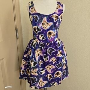 Retrolicious cotton galaxy space cat fit and flare dress SM whimsy
